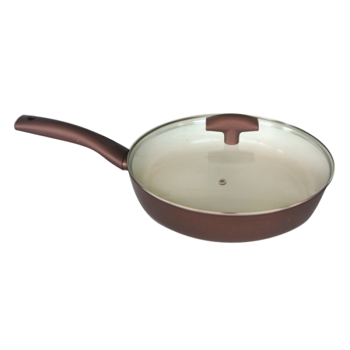 Tigaie GRAMMY cu capac,26cm ,acoperita cu un strat ceramic neaderenta,de culoare tabacco