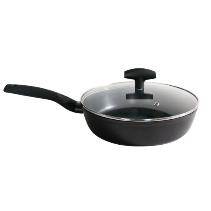 Tigaie GRAMMY 26cm,metal,cu capac de sticla,acoperit cu teflon,neaderent