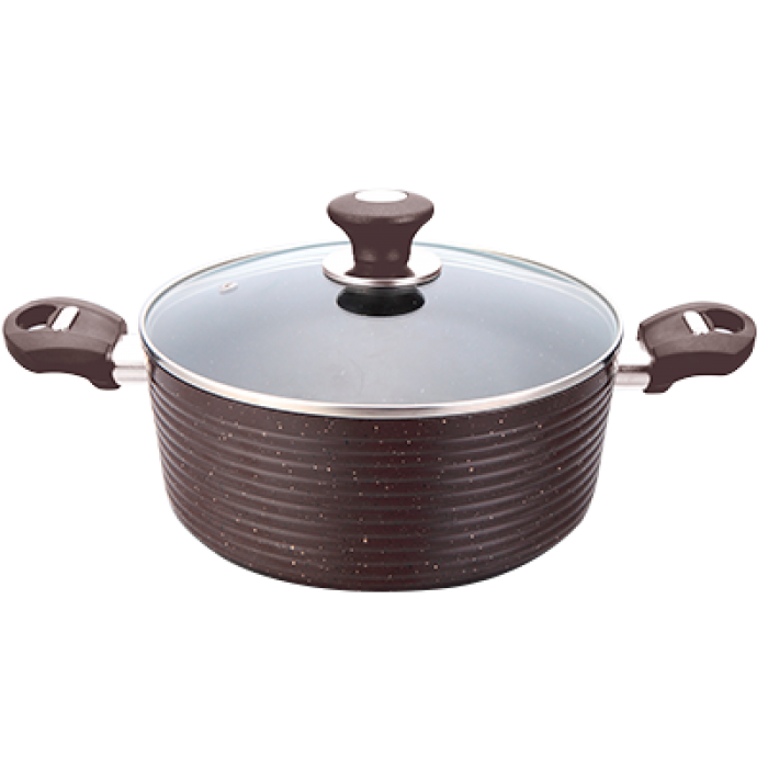 Oala inductie CULINARO ECO 28cm cu capac sticla, aluminiu cu strat ceramic antiaderent marmorat, maro