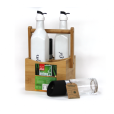 Oliviera RAKI 5 piese cu suport din bambus cu maner 15x15xh23cm,sticle 250ml cu moara macinat MN347