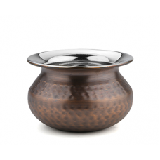 Oala Punjabi Handi cu relief, CULINARO ANTIQUE, D12,5xh9cm, 650ml, inox cu strat cupru