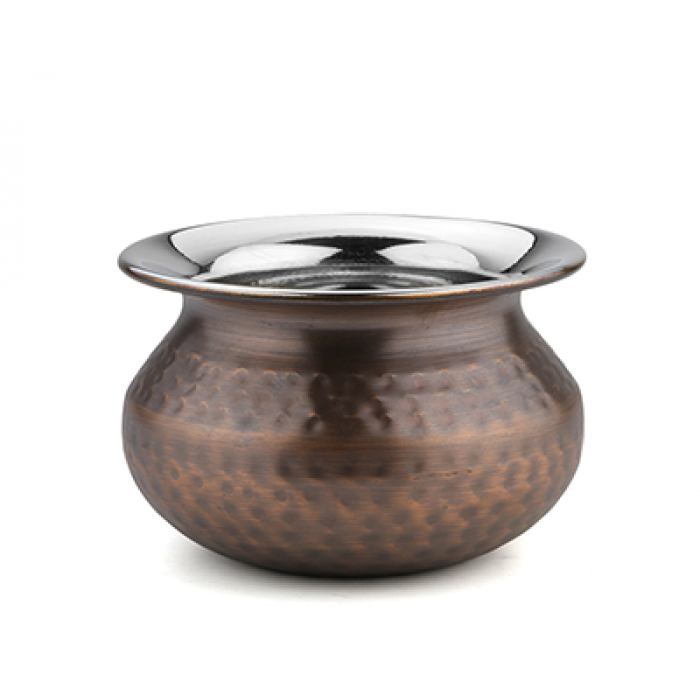 Oala Punjabi Handi cu relief, CULINARO ANTIQUE, D12,5xh9cm, 650ml, inox cu strat cupru