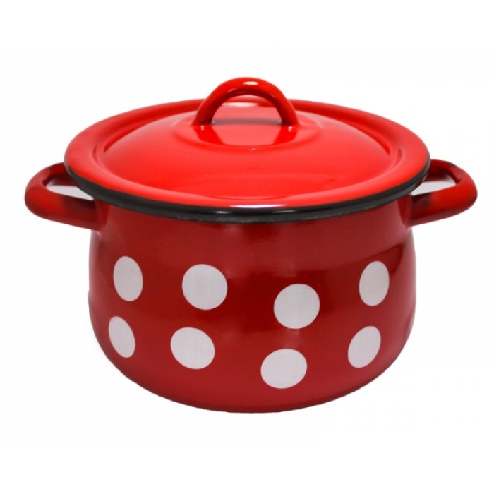 Oala emailata rosie cu buline albe RAKI 18cm 3,3lt