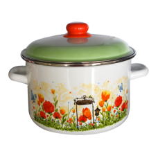 Oala emailata ruseasca 5,5l, D22cm, RAKI GOLANDSCAEA, cu margine cromata si capac emailat