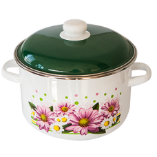 Oala emailata ruseasca 5,5l, D22cm, RAKI HRIZANTEMA, cu capac emailat