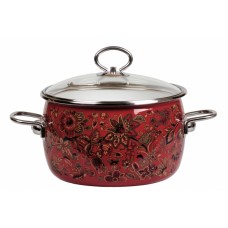 Oala emailata ruseasca 3l, D20cm, RAKI IMPERIO, cu capac sticla