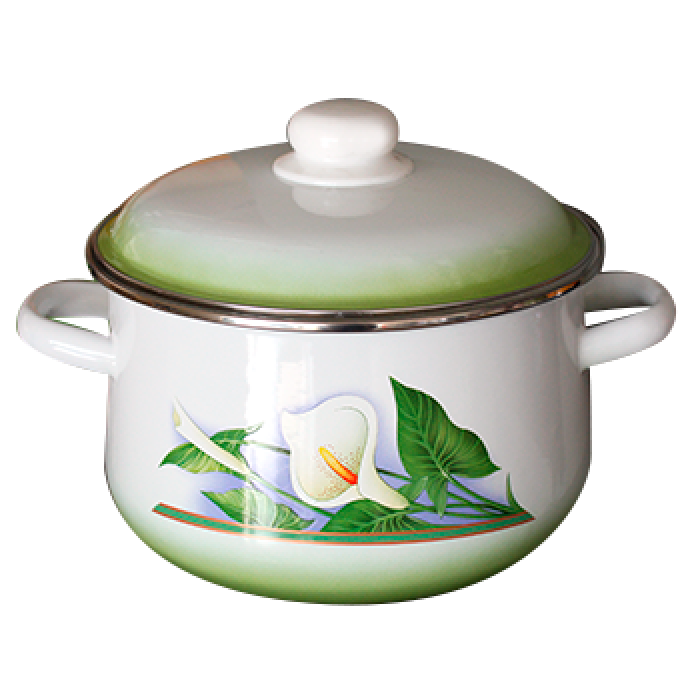 Oala emailata ruseasca 4l, D20cm, RAKI KALLA, cu margine cromata si capac emailat