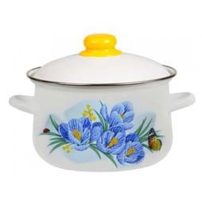 Oala emailata ruseasca 4l, D20cm, RAKI KROKUSA, cu margine cromata si capac emailat