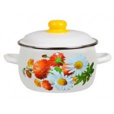 Oala emailata ruseasca 4l, D20cm, RAKI MARGARITKI, cu margine cromata si capac emailat