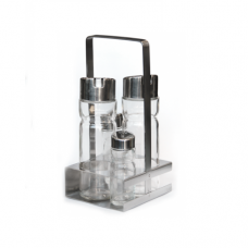Oliviera 5 piese, cu suport inox patrat RAKI PREMIUM maner patrat, 2 sticle ulei/otet, solnita si pipernita