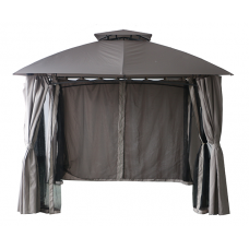 Pavilion, cort gradina RAKI 3x3m cadru metalic cu pereti laterali si plasa antitantari, culoare sampanie-antracit