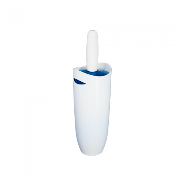 Perie WC cu suport plastic, alb-albastru RAKI 10xh35cm