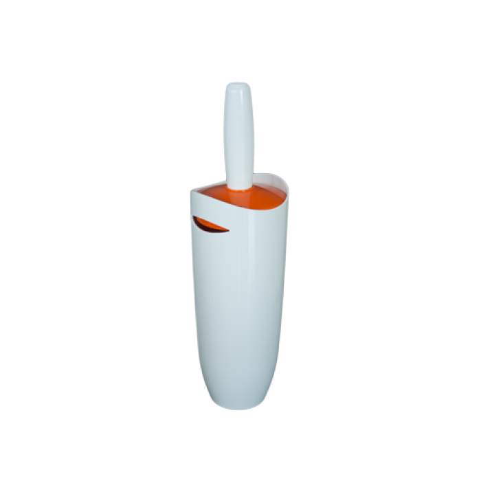 Perie WC cu suport plastic, alb-orange RAKI 10xh35cm