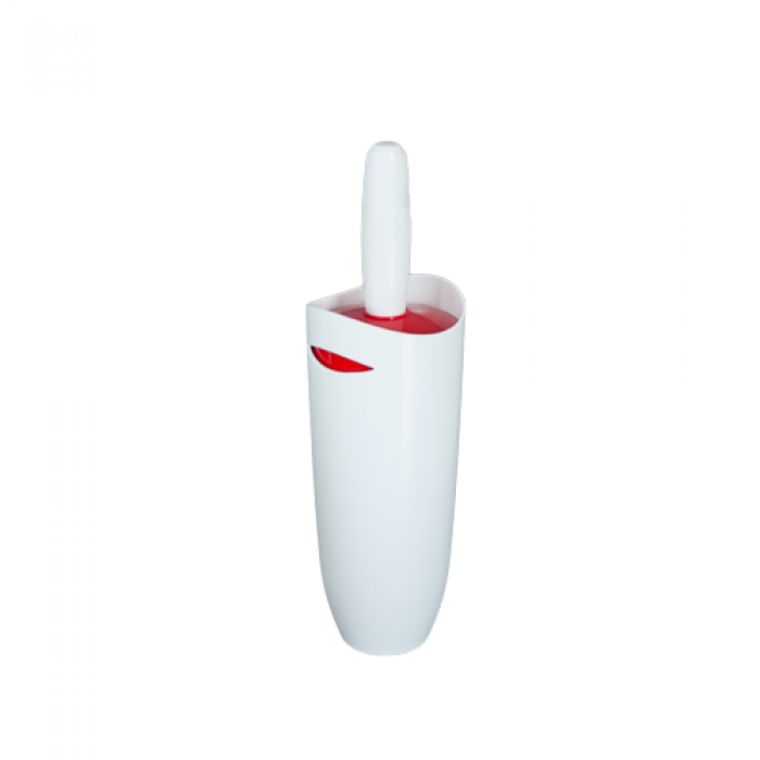 Perie WC cu suport plastic, alb-rosu RAKI 10xh35cm