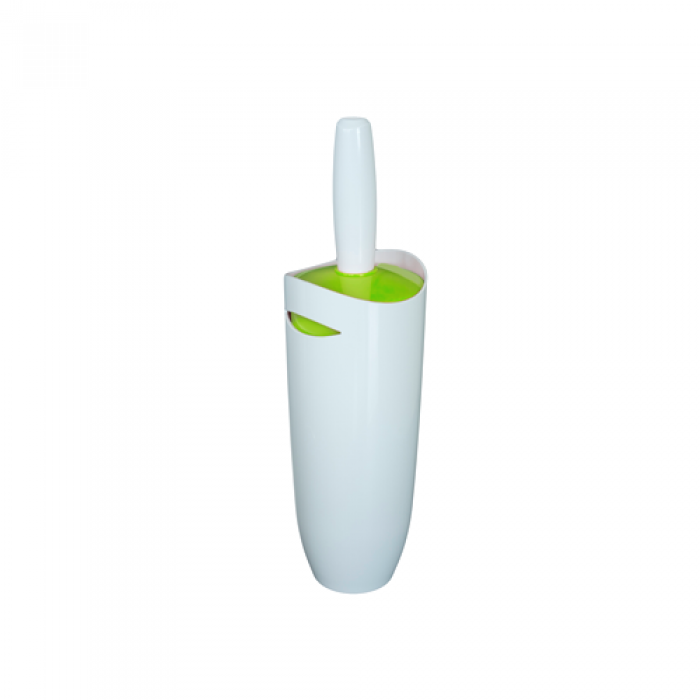 Perie WC cu suport plastic, alb-verde RAKI 10xh35cm