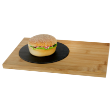 Set Platou servire bambus RAKI 30x25x1,5cm cu placa ardezie 16cm rotunda