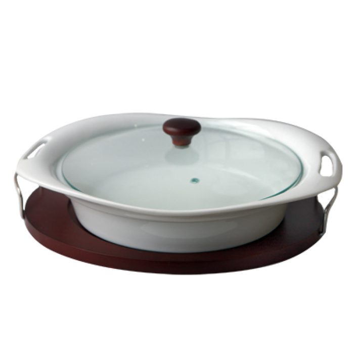 Platou oval portelan cu sport metalic si capac 30,5cm JC6503-1