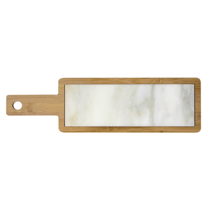 Set Platou servire marmura RAKI 30x10x1cm cu suport bambus 45x13x1,5cm