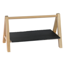 Set Platou servire din ardezie RAKI 25x14cm cu suport lemn 28x14x16cm