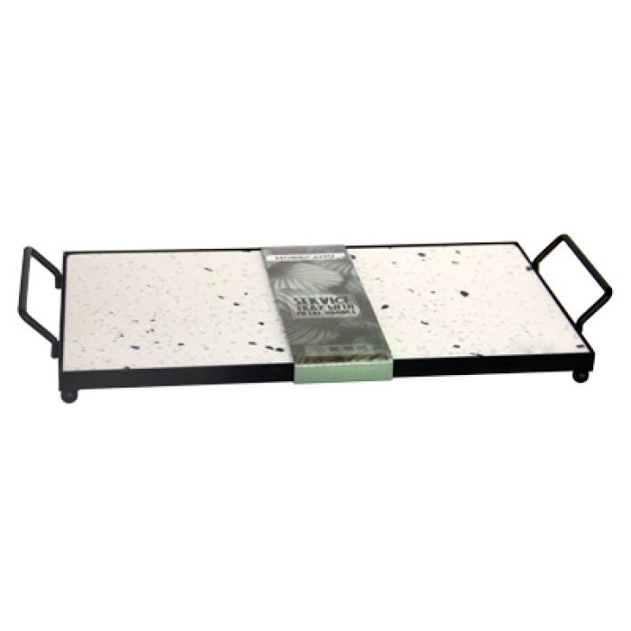 Set Platou servire din terrazzo RAKI 32x18cm suport metalic cu manere 37,5x18,5x5cm