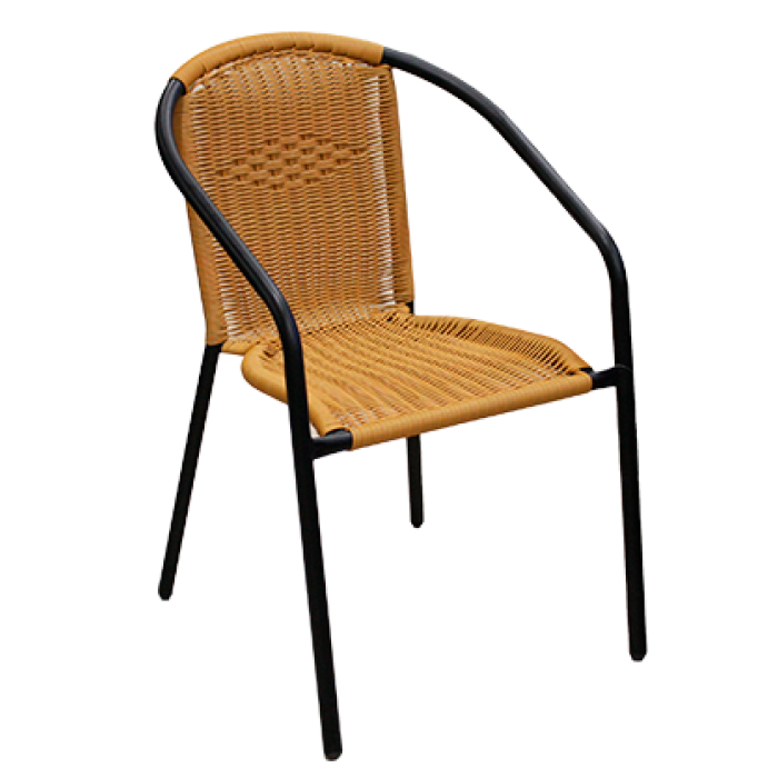Scaun cu brate cafenea RAKI TORRES BISTRO, poliratan maro, cadru metalic negru, 56x56xh72cm