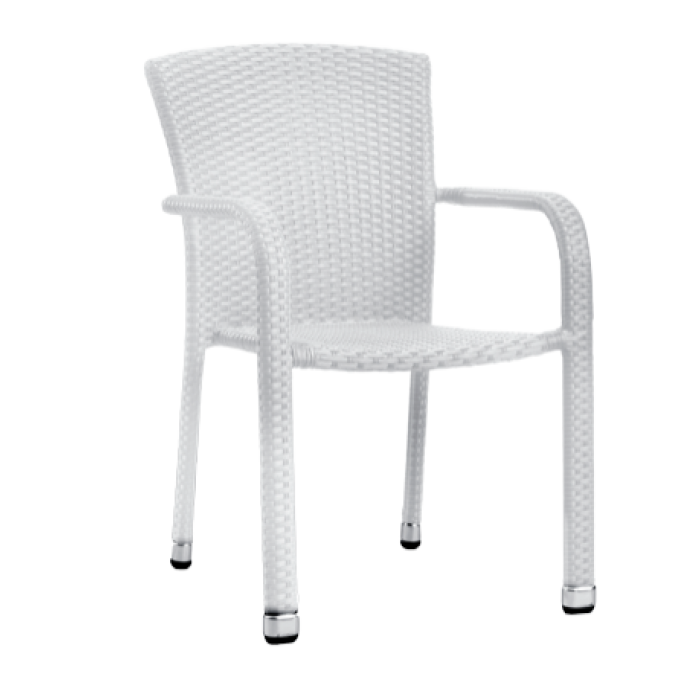 Scaun gradina/terasa cu brate RAKI PALMAR, ratan sintetic, cadru aluminiu, alb, 56x56xh82cm
