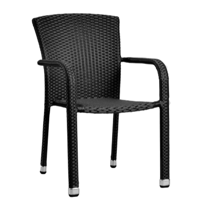 Scaun gradina/terasa cu brate RAKI PALMAR, ratan sintetic, cadru aluminiu, negru, 56x56xh82cm