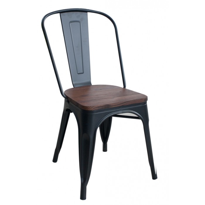 Scaun metalic RAKI ANTIQUE 51x44x85,5cm sezut lemn BLACK MATTE