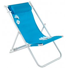 Scaun pliant plaja/camping cu perna RAKI FLOWER 37, reglabil 3 pozitii, panza cu cadru metalic, 56,5x91x96cm, albastru