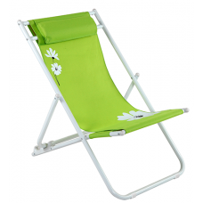 Scaun pliant plaja/camping cu perna RAKI FLOWER 37, reglabil 3 pozitii, panza cu cadru metalic, 56,5x91x96cm, verde