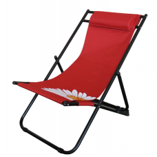 Scaun pliant plaja/camping cu perna RAKI FLOWER 57, reglabil 3 pozitii, panza cu cadru metalic, 56,5x91x96cm, rosu