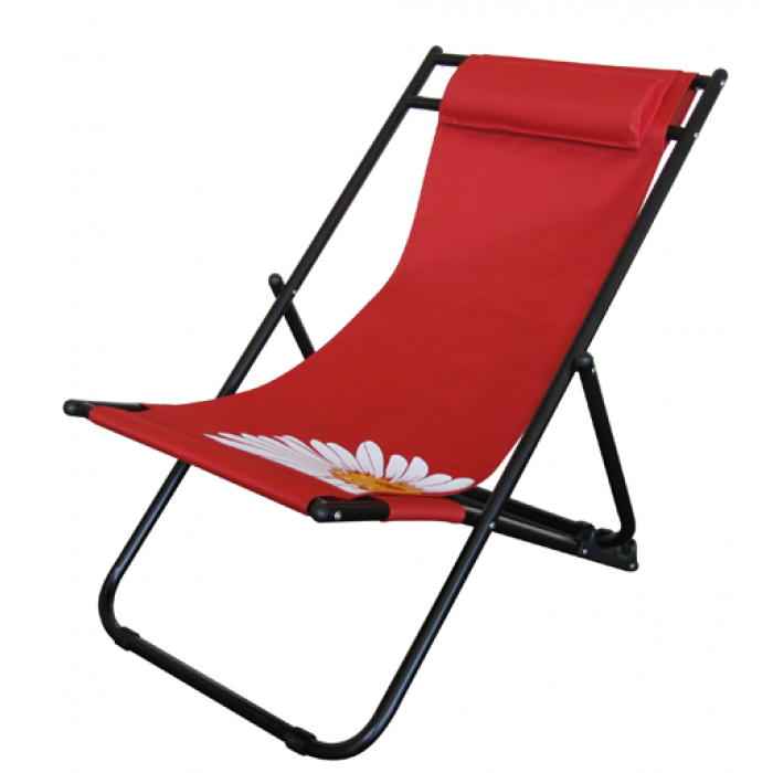 Scaun pliant plaja/camping cu perna RAKI FLOWER 57, reglabil 3 pozitii, panza cu cadru metalic, 56,5x91x96cm, rosu
