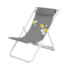 Scaun pliant plaja/camping cu perna RAKI FLOWER 6, reglabil 3 pozitii, panza cu cadru metalic, 56,5x91x96cm, gri