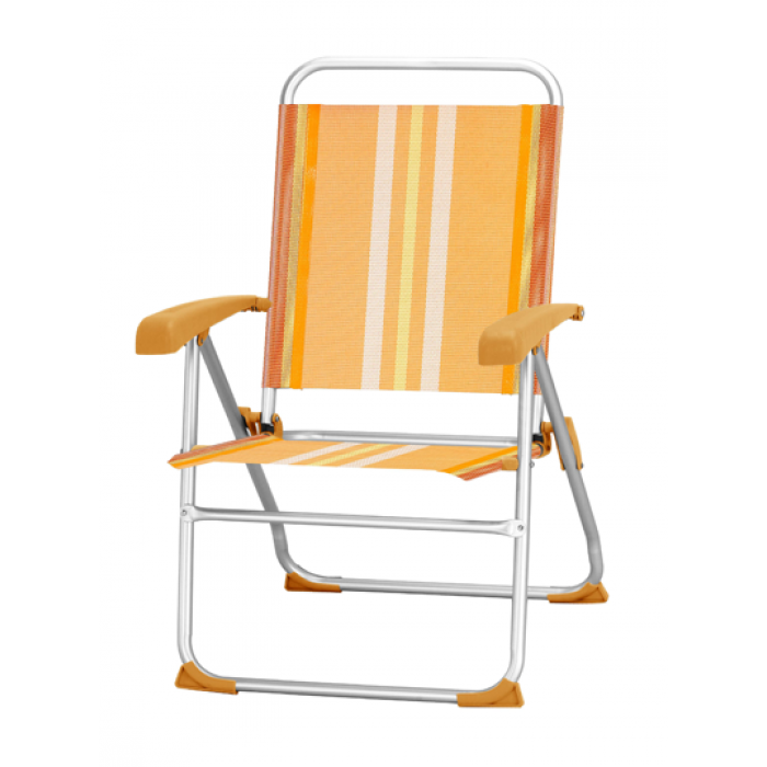 Scaun pliant camping RAKI GUAMARE, reglabil 8 pozitii, cadru aluminiu si panza, 58x100x115cm, orange