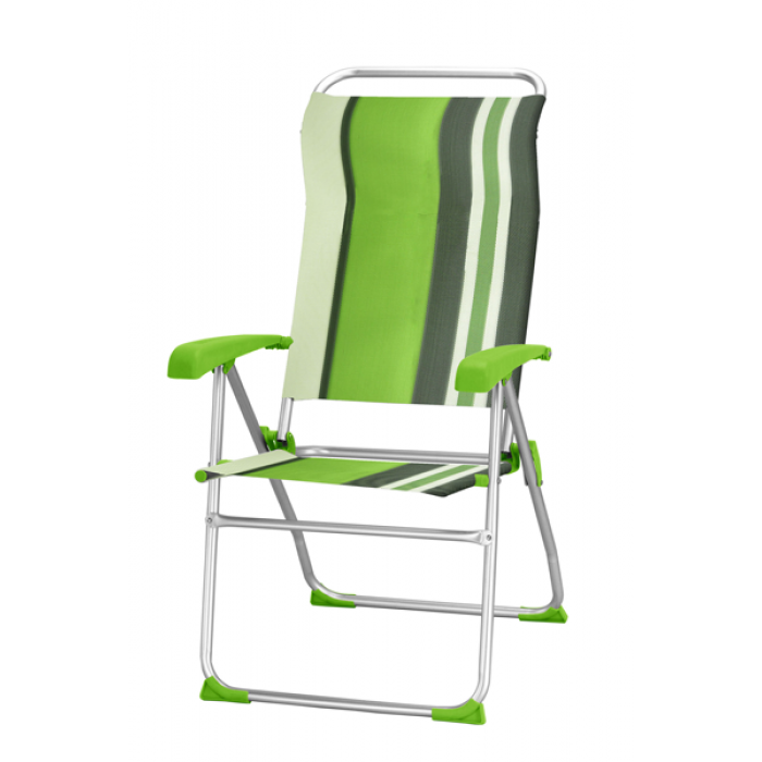 Scaun pliant camping RAKI PARAJURO, reglabil 8 pozitii, cadru aluminiu si panza, verde