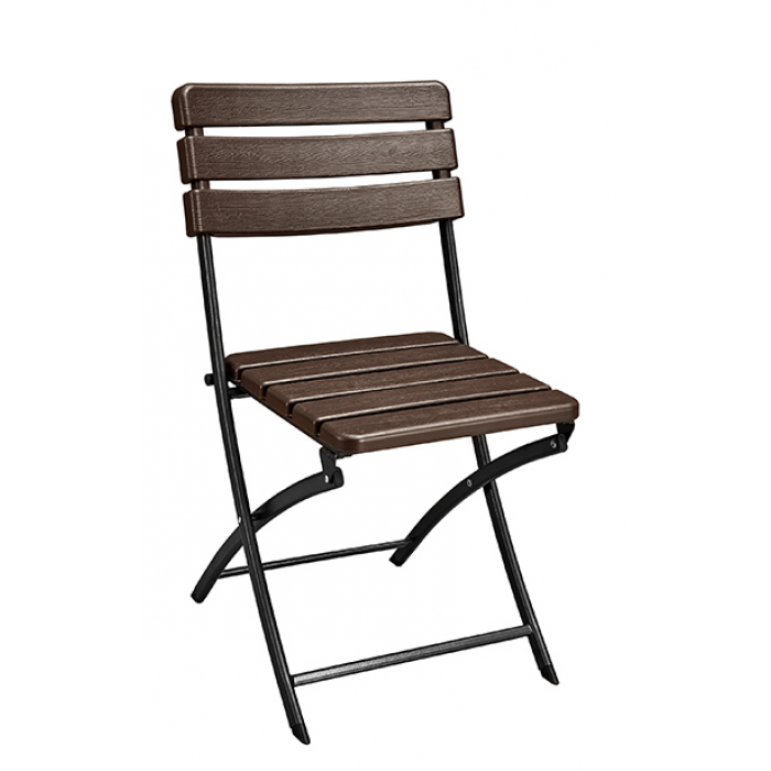 Scaun pliabil plastic aspect lemn RAKI, 55x46xh81cm, cadru metalic, maro