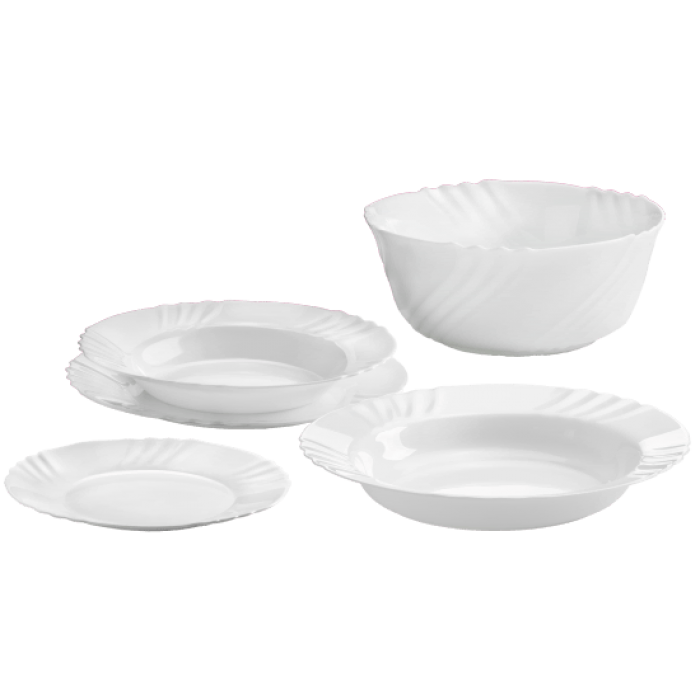 Set serviciu masa opal 20 piese BORMIOLI EBRO, 18 farfurii, 1 bol salata si 1 platou adanc