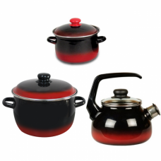 Set 2 oale rusesti emailate cu capace, 4L, 5,5L si ceainic 2L, RAKI KARMEN