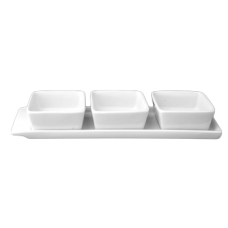 Set 3 boluri 8x8x3,5cm cu platou 30x9x1,5cm din portelan