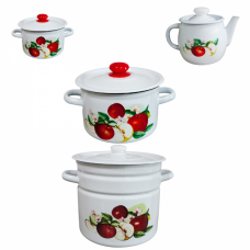 RAKI AROMATNAI Set 3 oale emailate 3L, 5,5L, 9L cu ceainic emailat 1L
