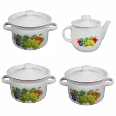 RAKI DARI LETA Set 3 oale emailate 2L, 3L, 4,5L cu ceainic emailat 1L otel carbon