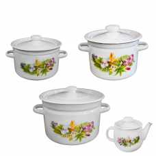 RAKI AVANTA Set 3 oale emailate 2L, 3L, 4,5L cu ceainic emailat 1L