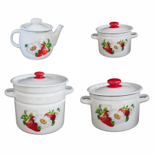 RAKI VICTORIA Set 3 oale emailate 3L, 5,5L, 7L cu ceainic emailat 1L