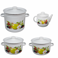 RAKI LETNII SAD Set 3 oale emailate 2L, 3L, 5,5L cu ceainic emailat 1L
