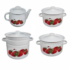 RAKI MALINA Set 3 oale emailate 2L, 3L, 5,5L cu ceainic emailat 1L