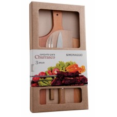Set 3 piese furculita gratar, cutit 20cm maner lemn si tocator lemn SIMONAGGIO CHURRASCO MN015541