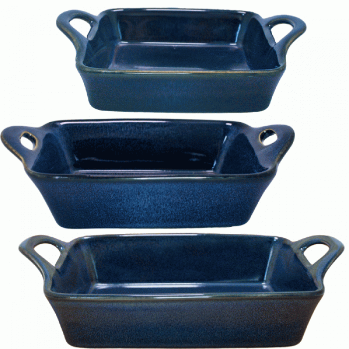 Set 3 tavi ceramica cuptor RAKI 18,8x18,8x6,5cm, 27x16,5x6,7cm, 20,3x12x6cm culoare albastra BC000002