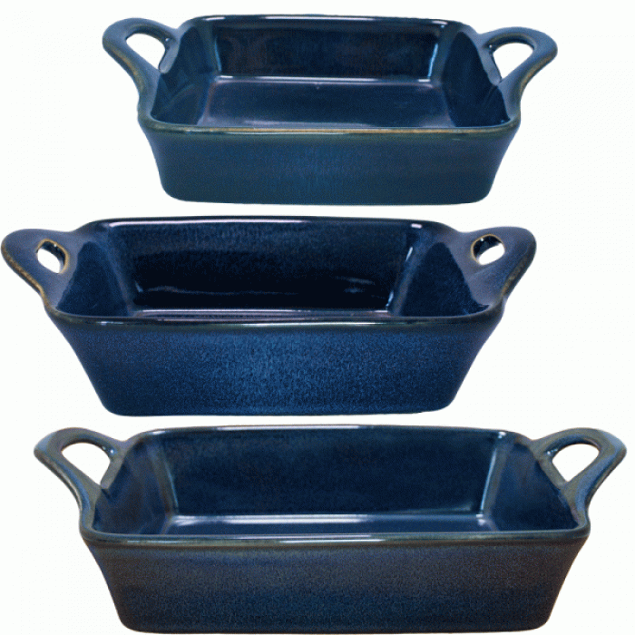 Set 4 tavi ceramica cuptor RAKI 18,8x18,8x6,5cm, 27x16,5x6,7cm, 20,3x12x6cm culoare albastra BC000005