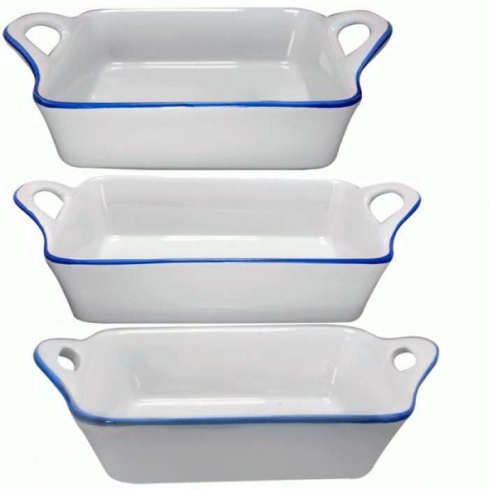 Set 4 tavi ceramica cuptor RAKI 18,8x18,8x6,5cm, 27x16,5x6,7cm, 20,3x12x6cm culoare alba BC000004