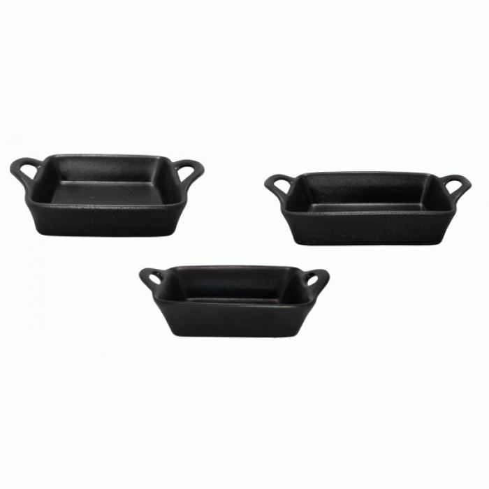 Set 4 tavi ceramica cuptor RAKI 18,8x18,8x6,5cm, 27x16,5x6,7cm, 20,3x12x6cm culoare neagra BC000006